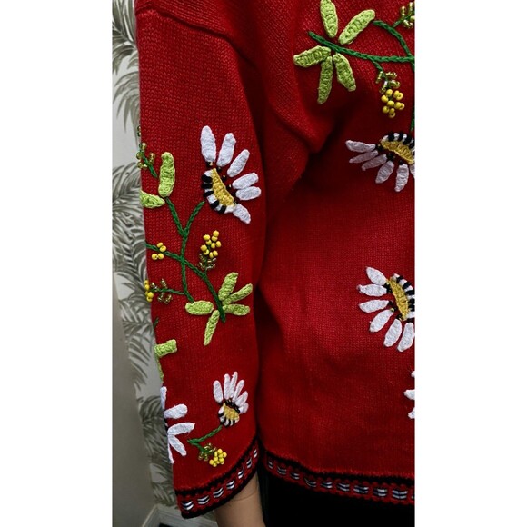 Design Option Philip Jane Gordon Vtg  L Daisy Beaded Cardigan Ribbon Floral 3D - Picture 12 of 16